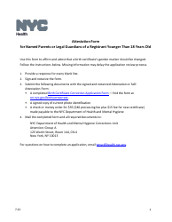 Document preview: Attestation Form for Named Parents or Legal Guardians of a Registrant Younger Than 18 Years Old - New York City