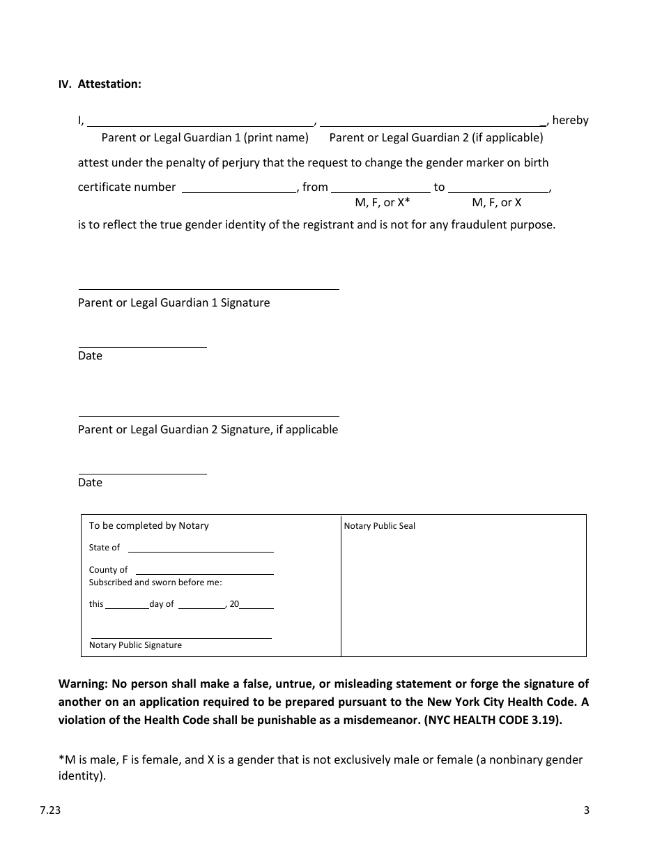 Attestation Form for Named Parents or Legal Guardians of a Registrant Younger Than 18 Years Old - New York City, Page 3