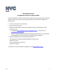 Document preview: Self-attestation Form for Registrants 18 Years of Age and Older - New York City