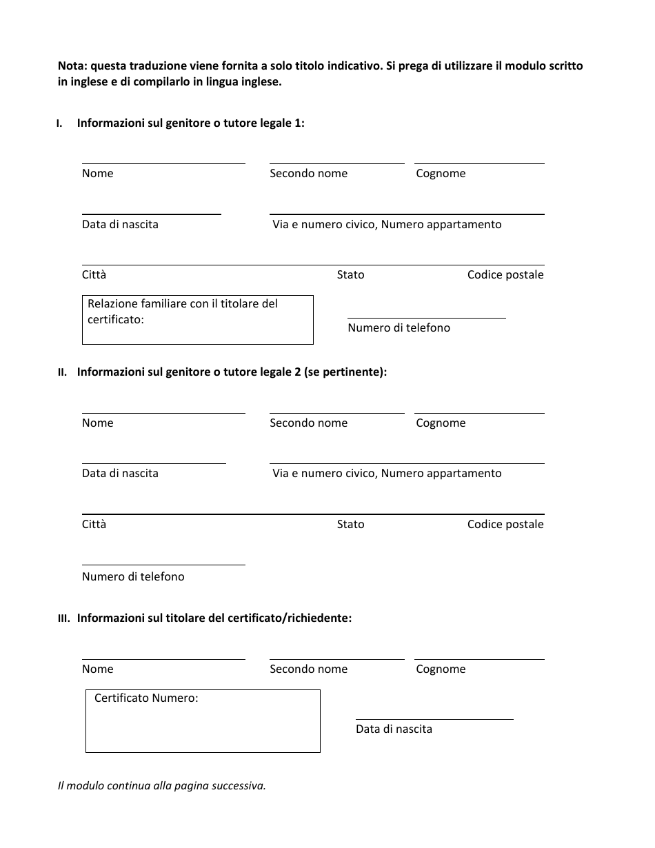 Attestation Form for Named Parents or Legal Guardians of a Registrant Younger Than 18 Years Old - New York City (Italian), Page 2