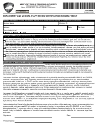 Document preview: Form 8102 Employment and Medical Staff Review Certification Reinstatement - Kentucky