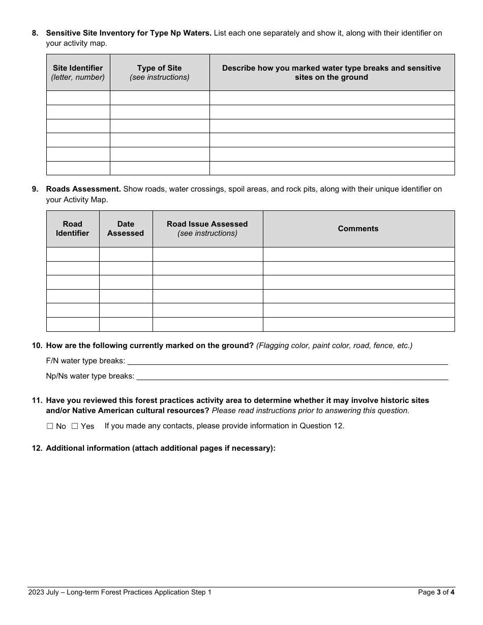 Long-Term Forest Practices Application - Step 1 - Resource and Road Assessment - Eastern / Western Washington - Washington, Page 3