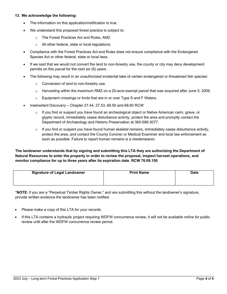 Long-Term Forest Practices Application - Step 1 - Resource and Road Assessment - Eastern / Western Washington - Washington, Page 4