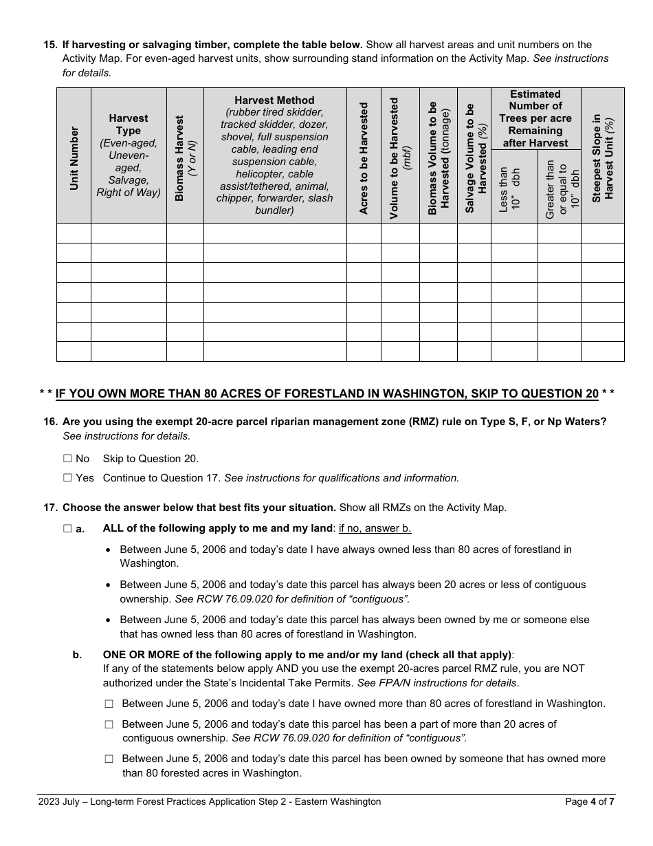 Long-Term Forest Practices Application - Step 2 - Resource Protection Strategies - Eastern Washington - Washington, Page 4