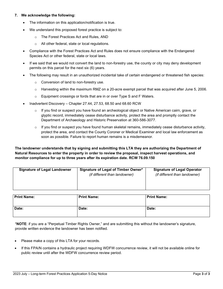 Long-Term Forest Practices Application - 5-day Notice of Operation - Eastern / Western Washington - Washington, Page 3