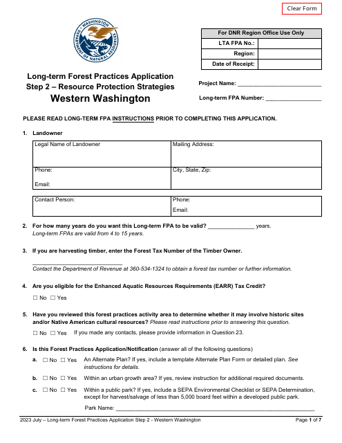 Long-Term Forest Practices Application - Step 2 - Resource Protection Strategies Western Washington - Washington Download Pdf