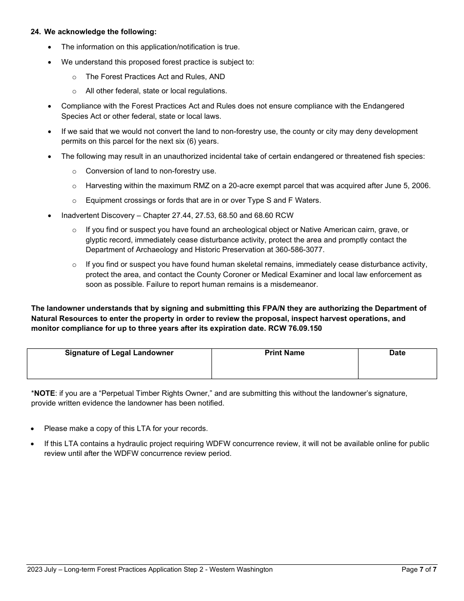 Long-Term Forest Practices Application - Step 2 - Resource Protection Strategies Western Washington - Washington, Page 7