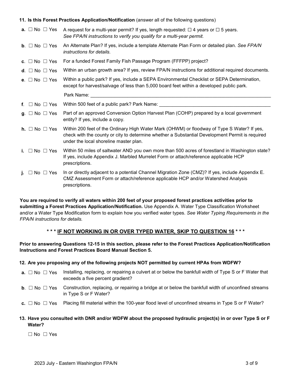 Forest Practices Application / Notification - Eastern Washington - Washington, Page 3