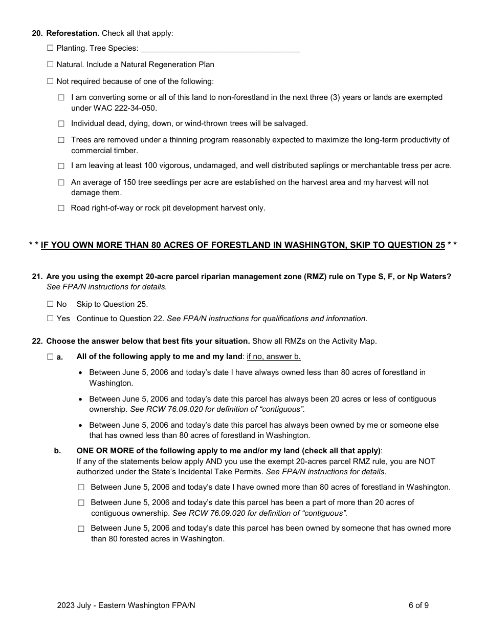 Forest Practices Application / Notification - Eastern Washington - Washington, Page 6