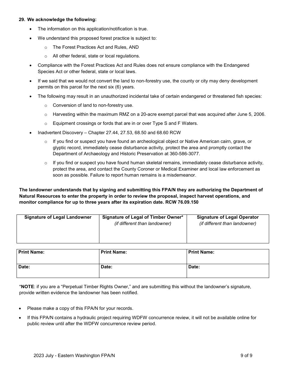 Forest Practices Application / Notification - Eastern Washington - Washington, Page 9