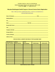 Document preview: General License Device Registration - Maryland Radiological Health Program - Maryland