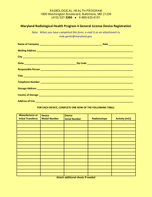 General License Device Registration - Maryland Radiological Health Program - Maryland Download Pdf