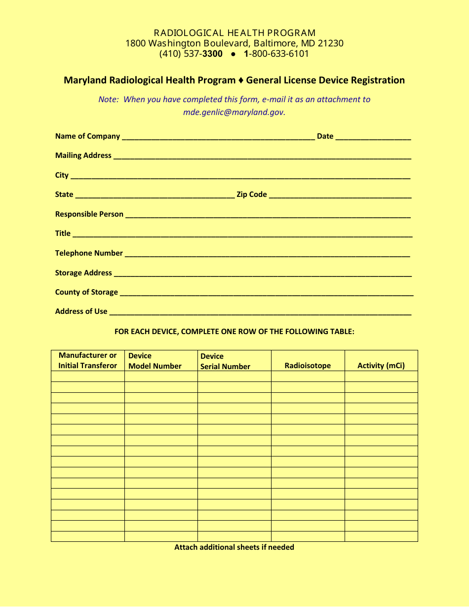 Maryland General License Device Registration Maryland Radiological   General License Device Registration Maryland Radiological Health Program Maryland Print Big 