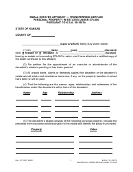 Document preview: Small Estates Affidavit - Transferring Certain Personal Property in Estates Under 75,000 Pursuant to K.s.a. 59-1507b - Kansas