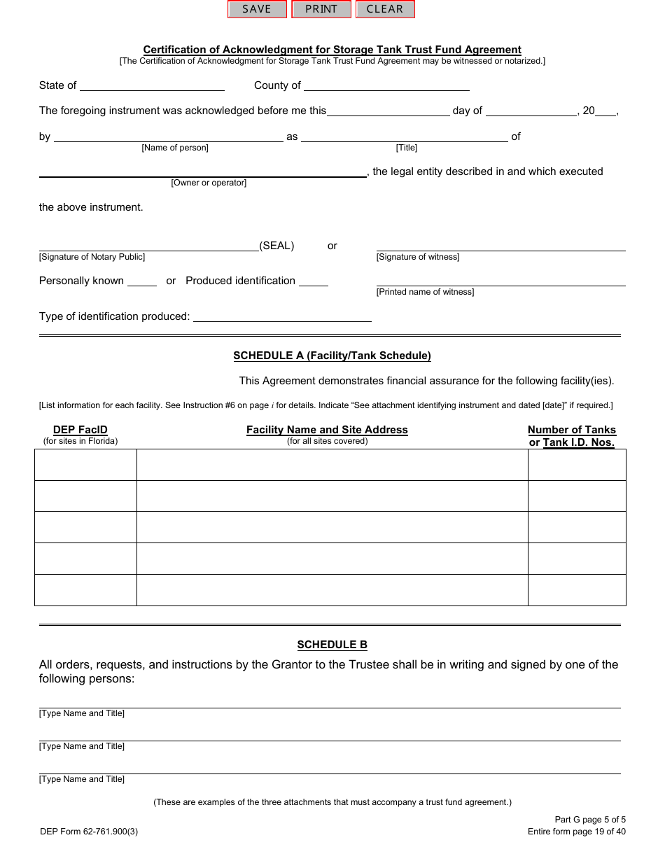 DEP Form 62-761.900(3) Part G Storage Tank Trust Fund Agreement - Florida, Page 5