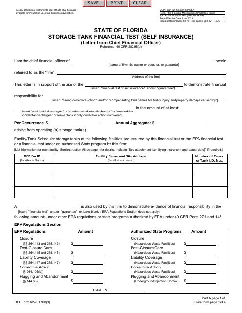 DEP Form 62-761.900(3) Part A  Printable Pdf