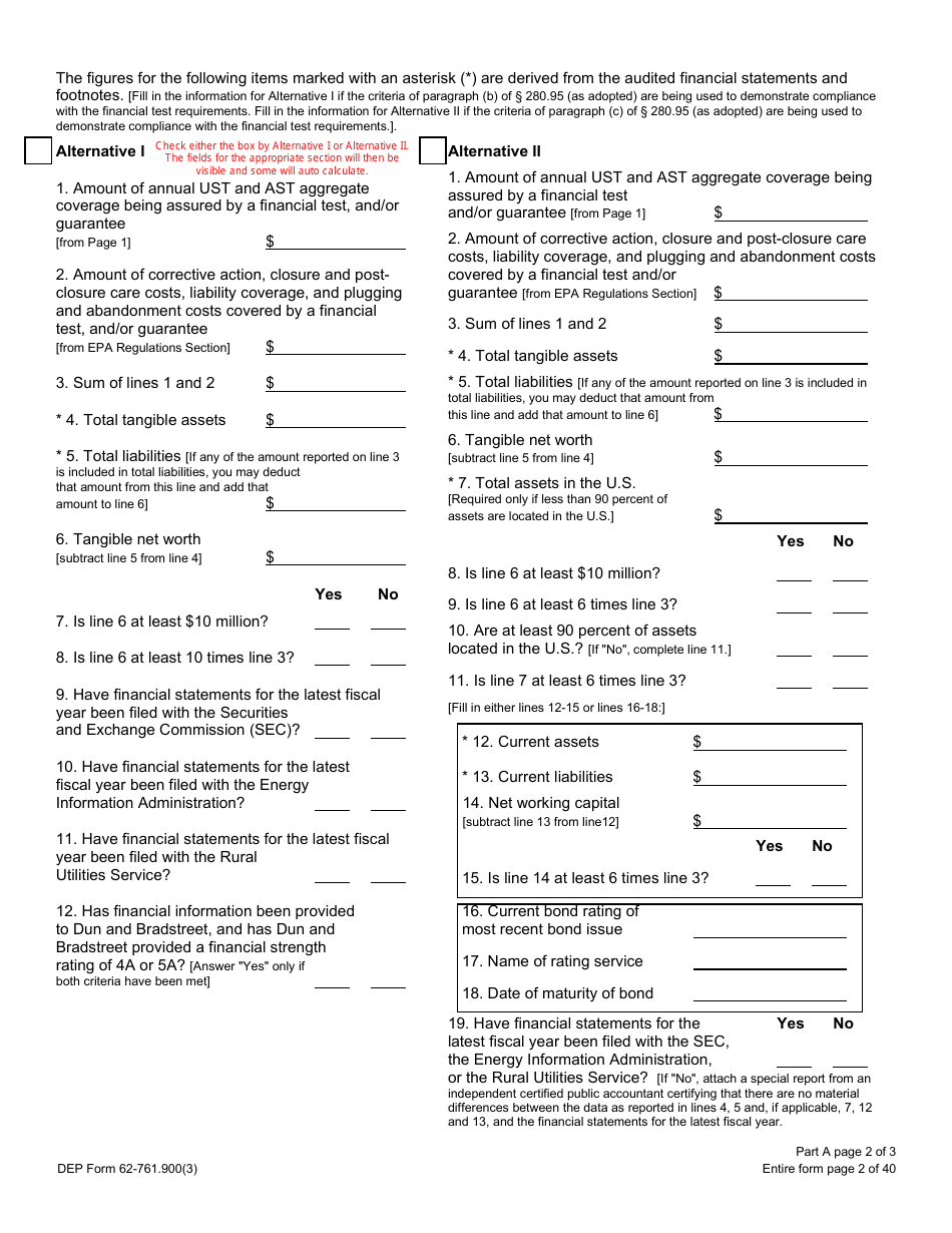 DEP Form 62-761.900(3) Part A Storage Tank Financial Test (Self Insurance) (Letter From Chief Financial Officer) - Florida, Page 2