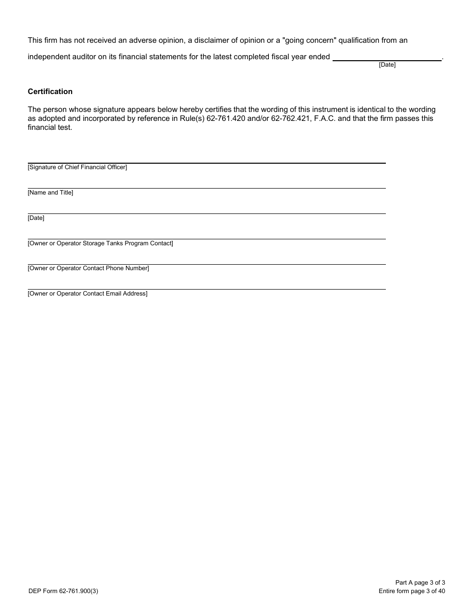 DEP Form 62-761.900(3) Part A Storage Tank Financial Test (Self Insurance) (Letter From Chief Financial Officer) - Florida, Page 3
