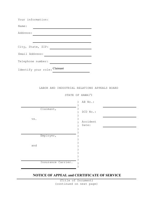 Notice of Appeal and Certificate of Service - Hawaii Download Pdf
