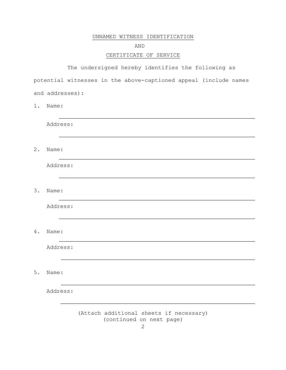 Unnamed Witness Identification and Certificate of Service - Hawaii, Page 2