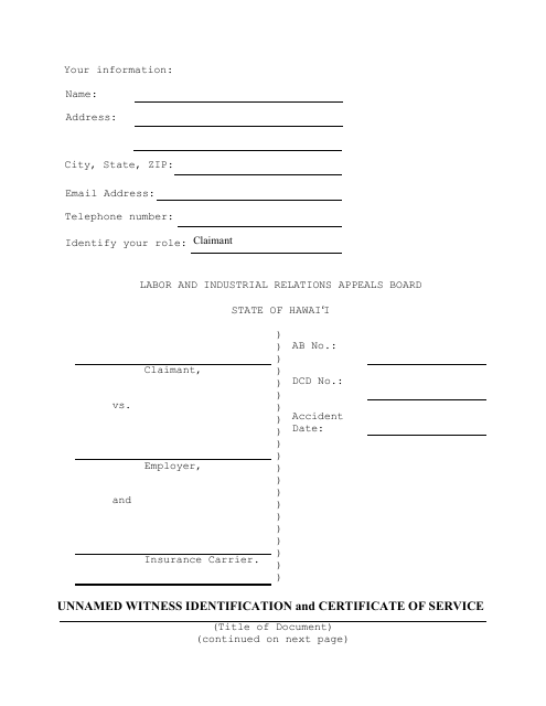Unnamed Witness Identification and Certificate of Service - Hawaii Download Pdf
