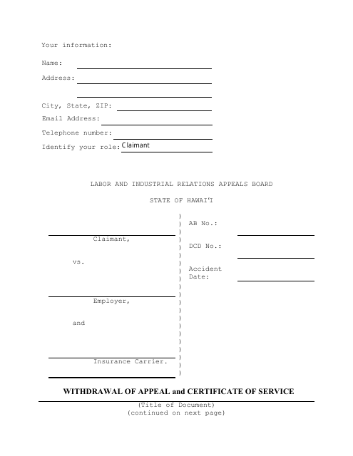 Withdrawal of Appeal and Certificate of Service - Hawaii Download Pdf