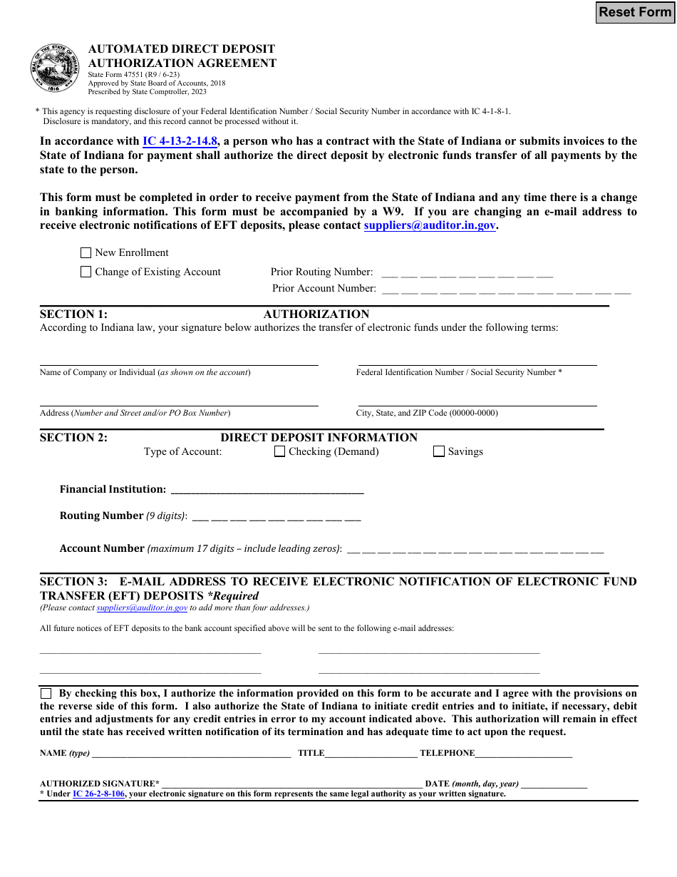 State Form 47551 Download Fillable PDF or Fill Online Automated Direct