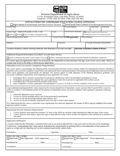 Application for Continuing Education Course Approval - Arizona Download Pdf