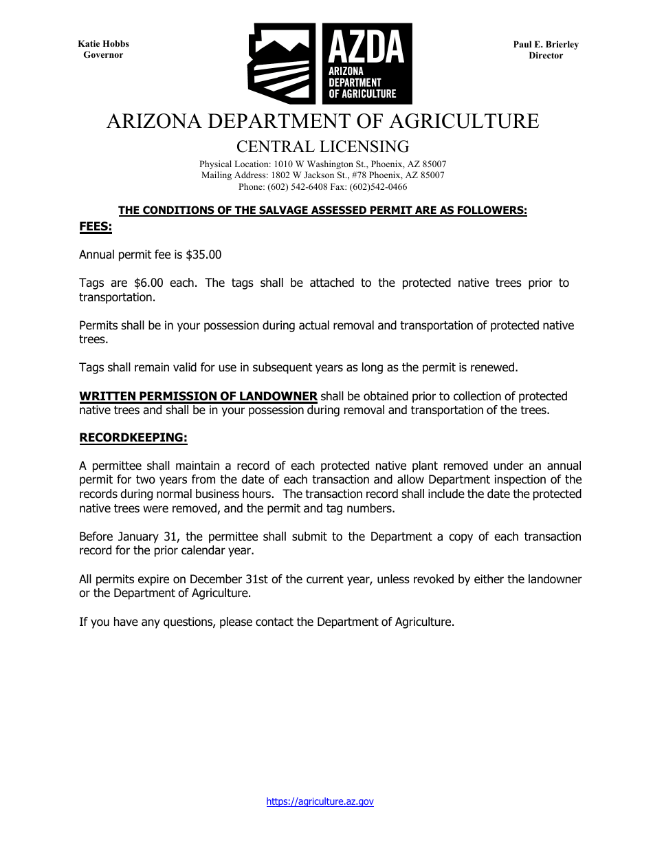 Salvage Assessed Protected Native Plant Application - Arizona, Page 1
