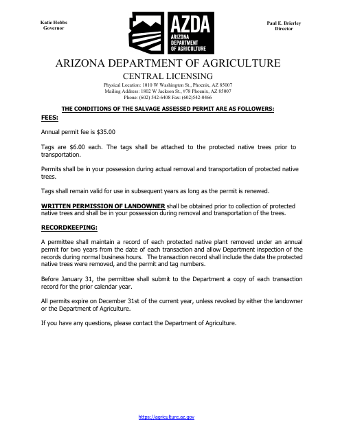 Salvage Assessed Protected Native Plant Application - Arizona Download Pdf