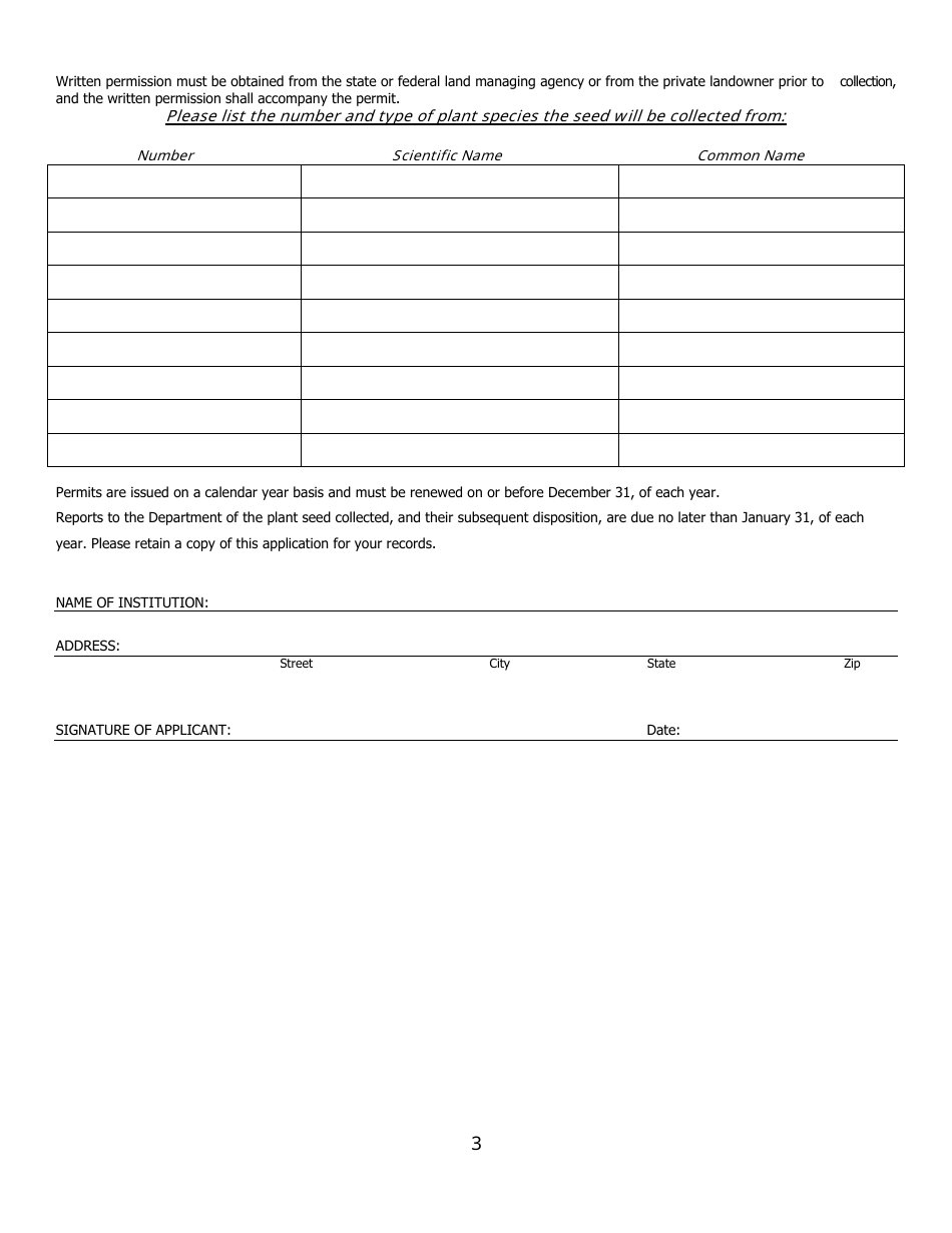 Application for the Non-commercial Collection of Highly Safeguarded Protected Native Plant Seed - Arizona, Page 3