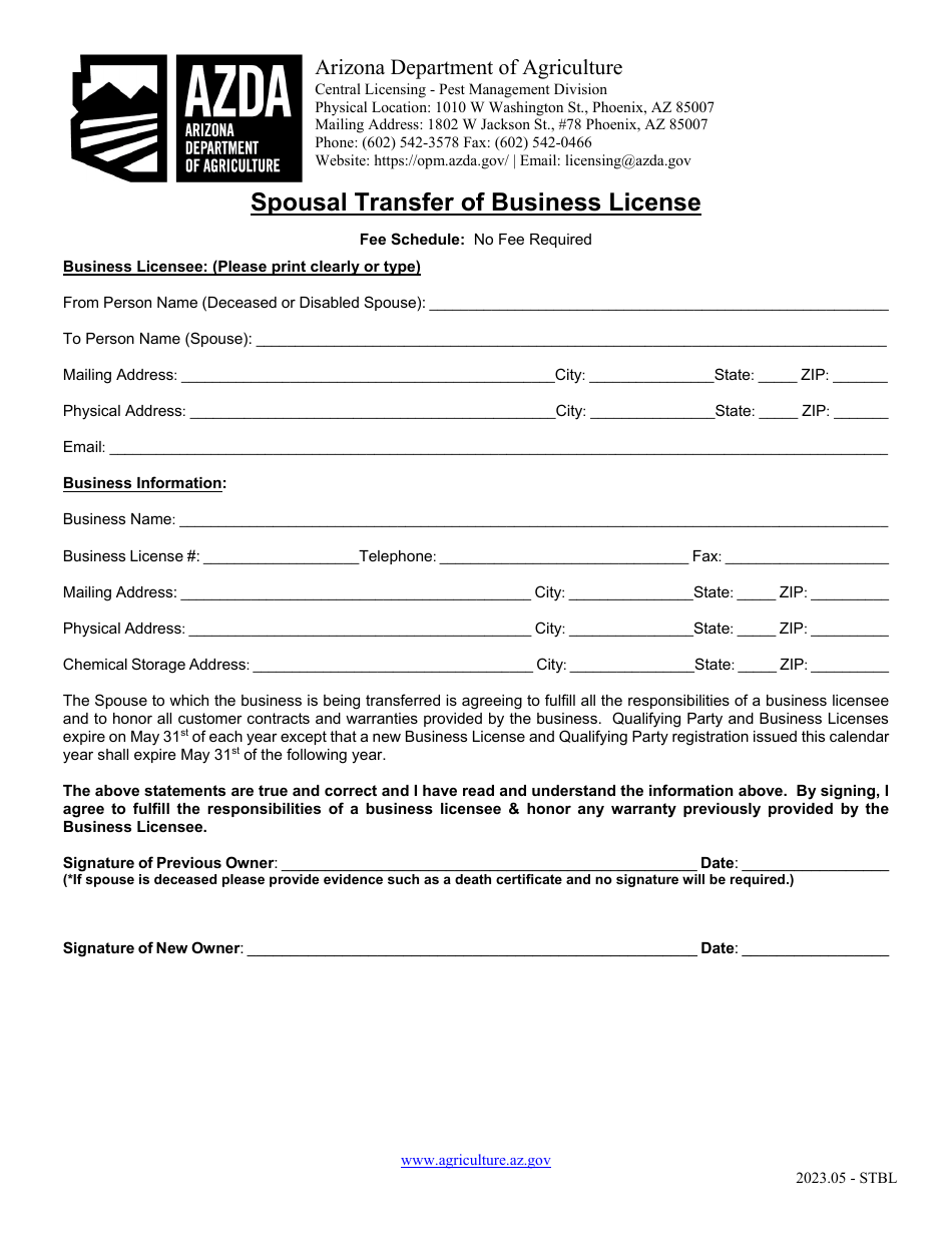 Spousal Transfer of Business License - Arizona, Page 1
