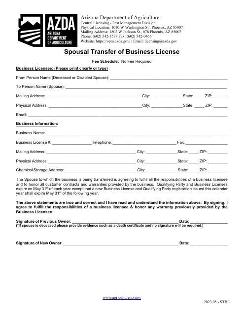 Spousal Transfer of Business License - Arizona