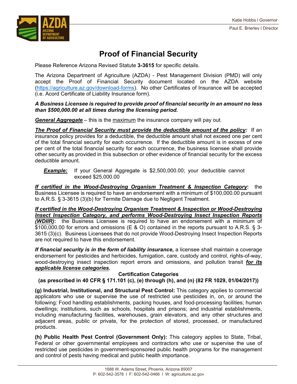 Proof of Financial Security - Arizona, Page 2
