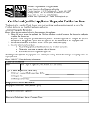 Document preview: Certified and Qualified Applicator Fingerprint Verification Form - Arizona