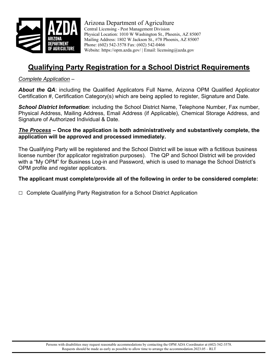Qualifying Party Registration for a School District Requirements - Arizona, Page 1