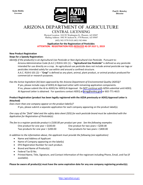 Application for the Registration of Pesticides - Arizona Download Pdf