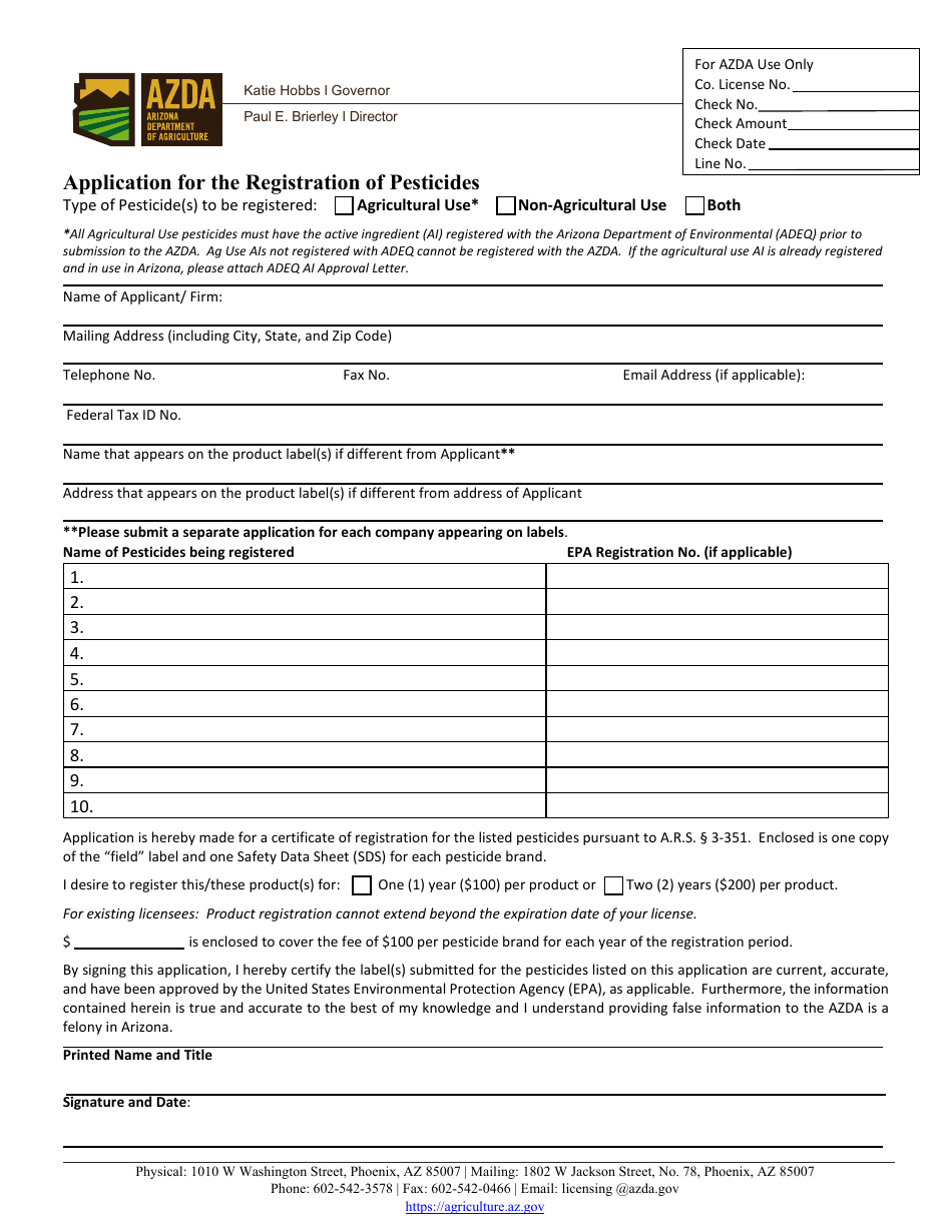 Application for the Registration of Pesticides - Arizona, Page 2