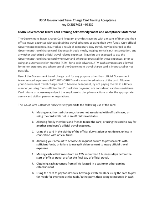 Usda Government Travel Card Training Acknowledgement and Acceptance Statement Download Pdf
