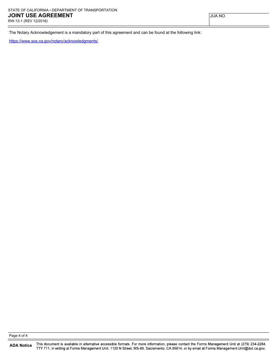 Form RW-13-1 Joint Use Agreement - California, Page 4