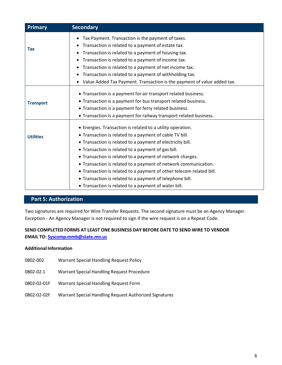 Wire Transfer Request - Minnesota, Page 6