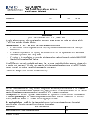 Document preview: Form ST-108PM (EFO00306) Park Model Recreational Vehicle Modification Affidavit - Idaho