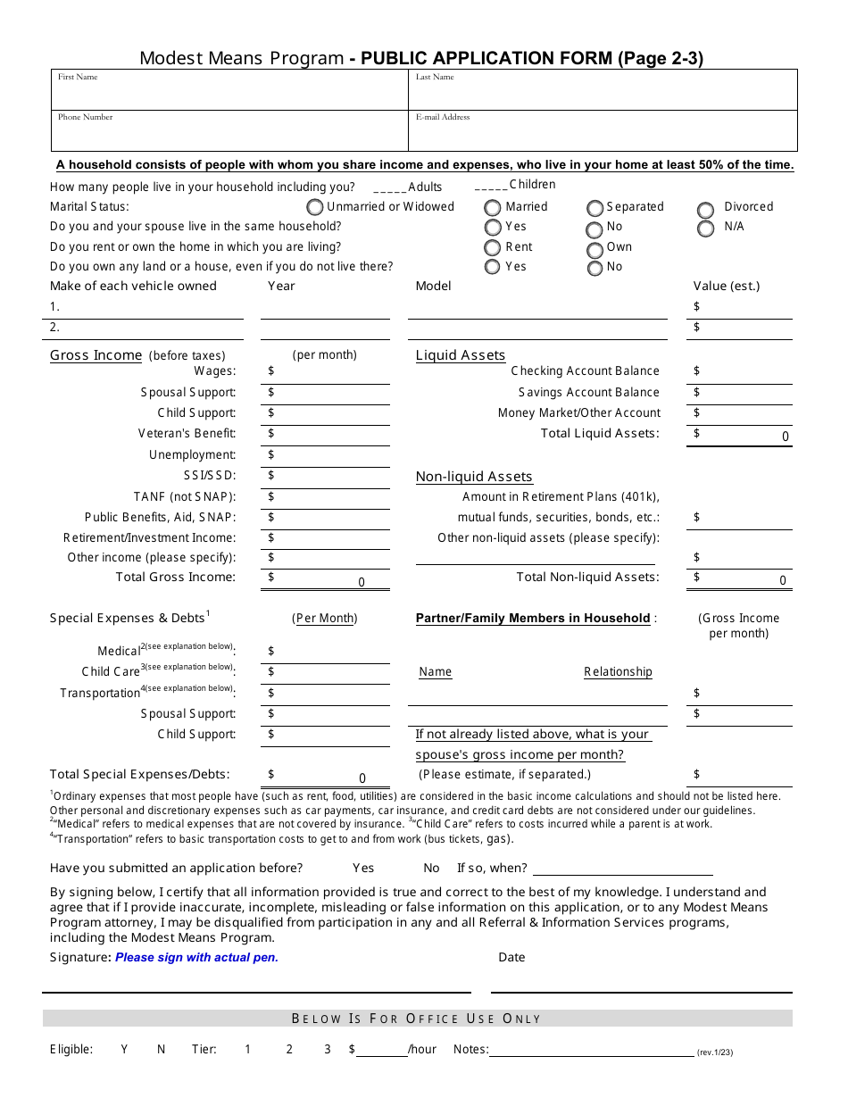Public Application Form - Modest Means Program - Oregon, Page 4