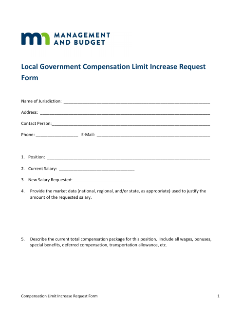 Local Government Compensation Limit Increase Request Form - Minnesota Download Pdf