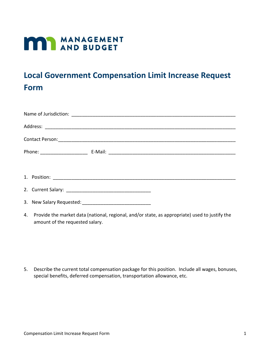 Local Government Compensation Limit Increase Request Form - Minnesota, Page 1