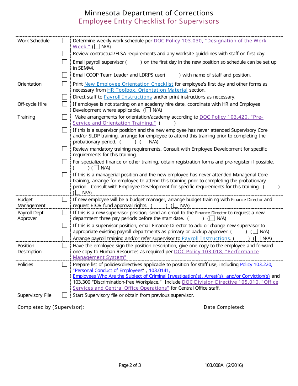 Employee Entry Checklist for Supervisors - Minnesota, Page 2