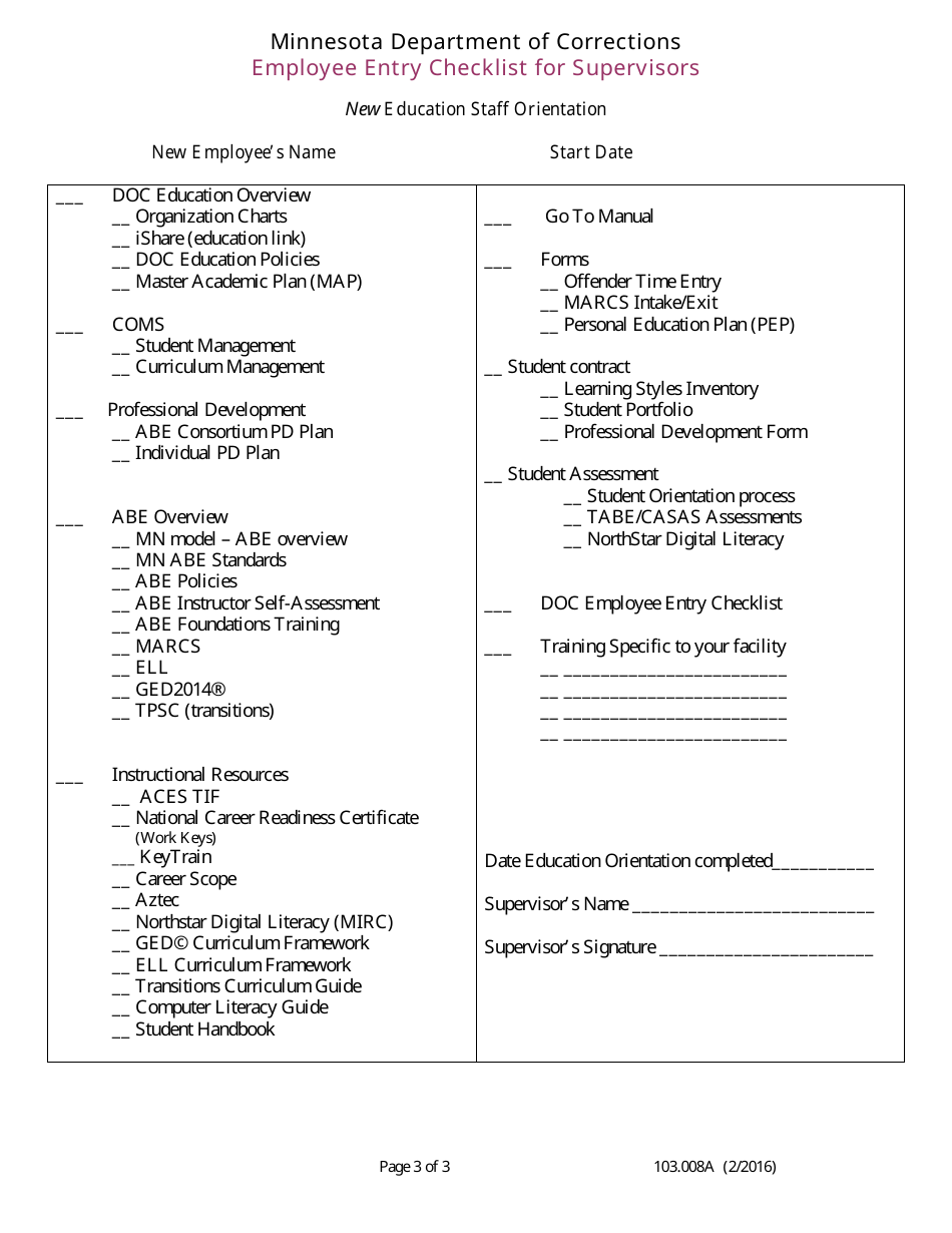 Employee Entry Checklist for Supervisors - Minnesota, Page 3