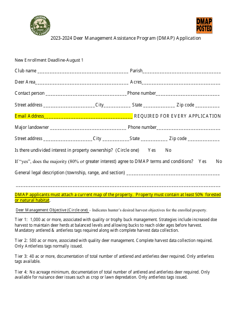 Deer Management Assistance Program (Dmap) Application - Louisiana, 2024