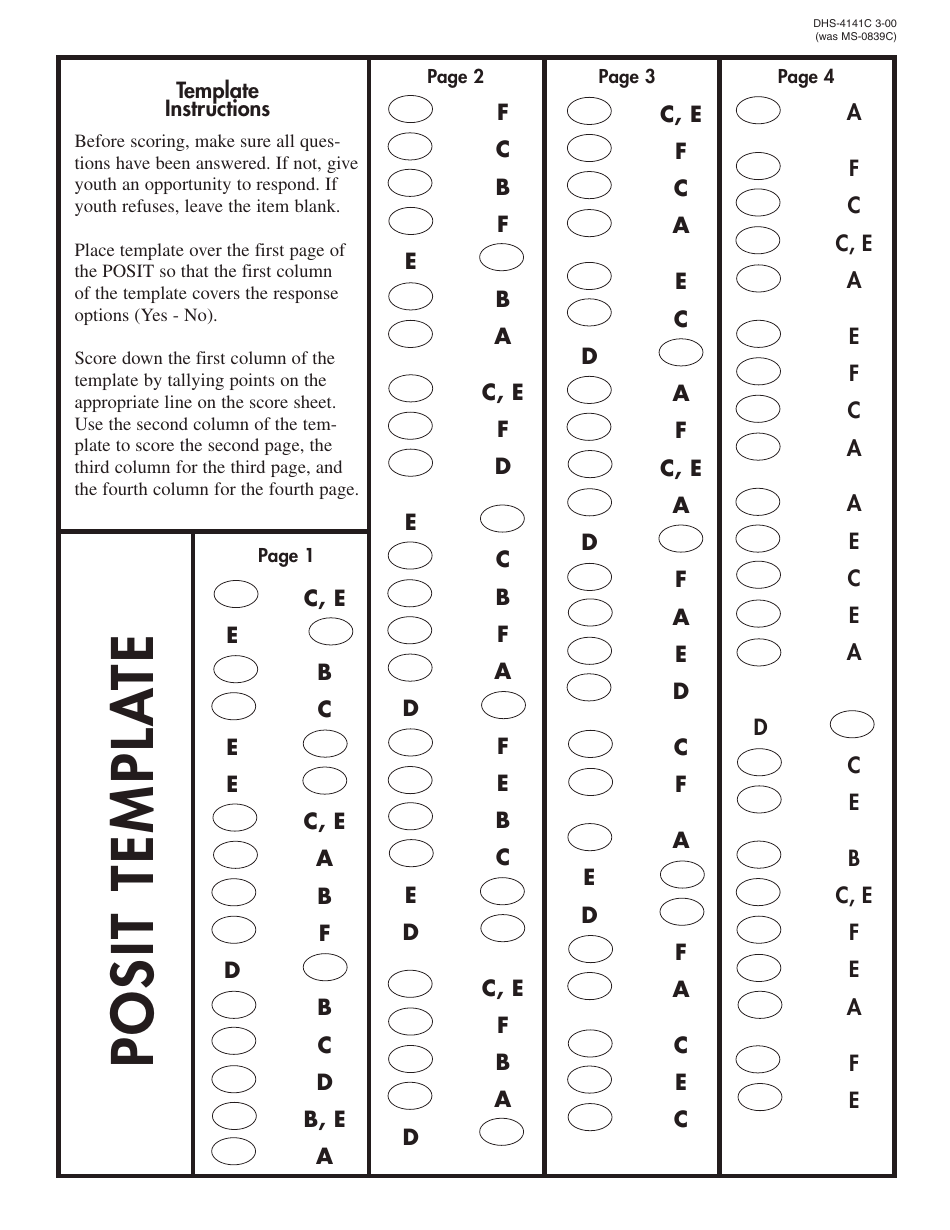 Form DHS-4141C Posit Scoring Template - Minnesota, Page 1