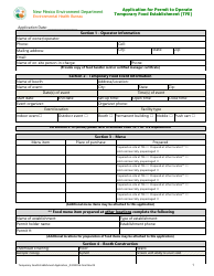 Document preview: Application for Permit to Operate Temporary Food Establishment (Tfe) - New Mexico